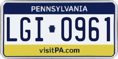 PA license plate LGI0961