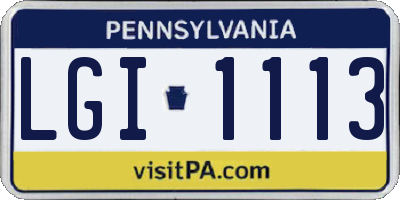 PA license plate LGI1113