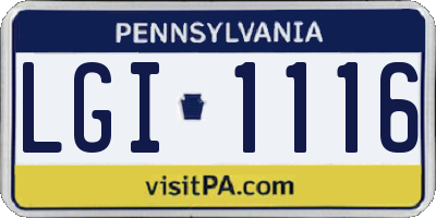 PA license plate LGI1116