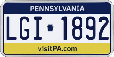 PA license plate LGI1892
