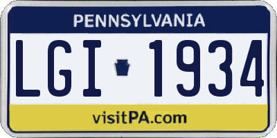PA license plate LGI1934