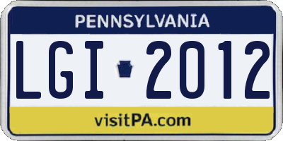 PA license plate LGI2012