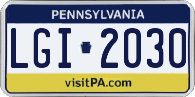 PA license plate LGI2030