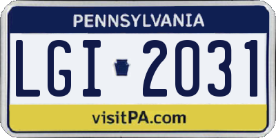 PA license plate LGI2031