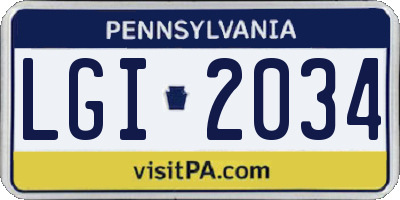 PA license plate LGI2034