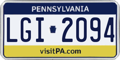 PA license plate LGI2094