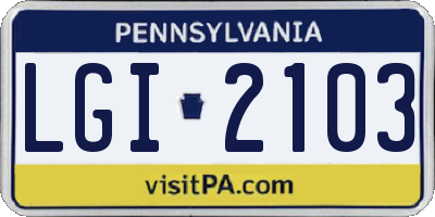 PA license plate LGI2103