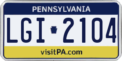 PA license plate LGI2104