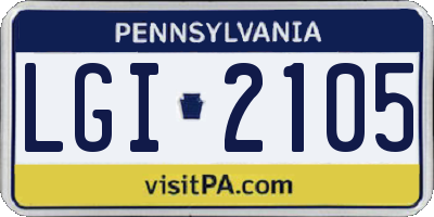 PA license plate LGI2105