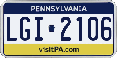 PA license plate LGI2106