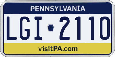 PA license plate LGI2110