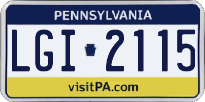 PA license plate LGI2115