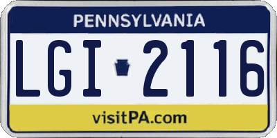 PA license plate LGI2116