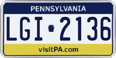 PA license plate LGI2136