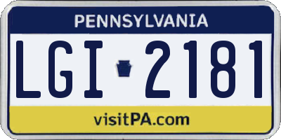 PA license plate LGI2181