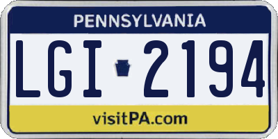 PA license plate LGI2194