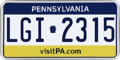 PA license plate LGI2315