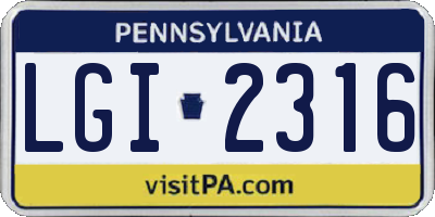 PA license plate LGI2316