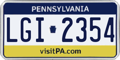 PA license plate LGI2354