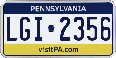 PA license plate LGI2356
