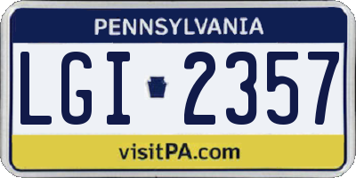 PA license plate LGI2357