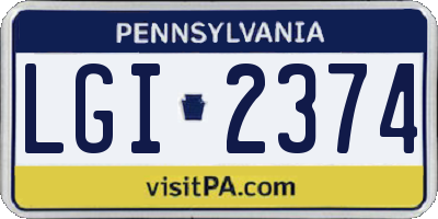 PA license plate LGI2374