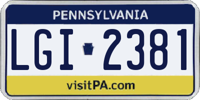 PA license plate LGI2381