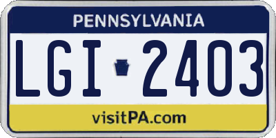 PA license plate LGI2403