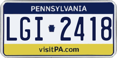 PA license plate LGI2418
