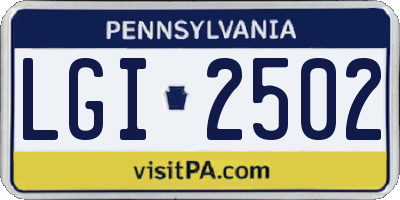 PA license plate LGI2502