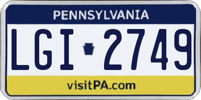 PA license plate LGI2749