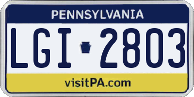 PA license plate LGI2803