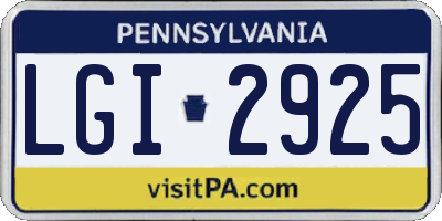 PA license plate LGI2925