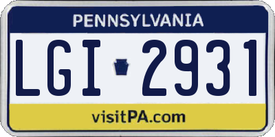PA license plate LGI2931