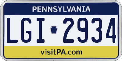 PA license plate LGI2934