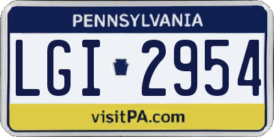 PA license plate LGI2954