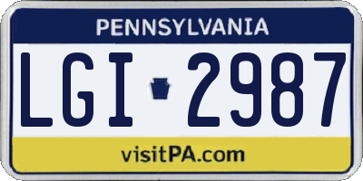 PA license plate LGI2987