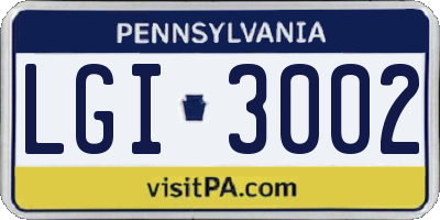 PA license plate LGI3002