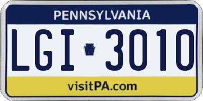 PA license plate LGI3010