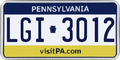 PA license plate LGI3012