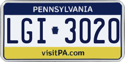 PA license plate LGI3020