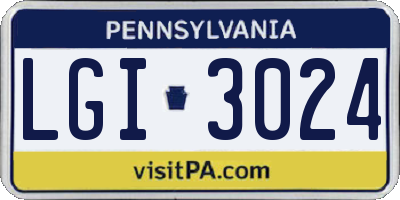 PA license plate LGI3024