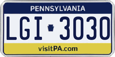 PA license plate LGI3030
