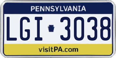 PA license plate LGI3038