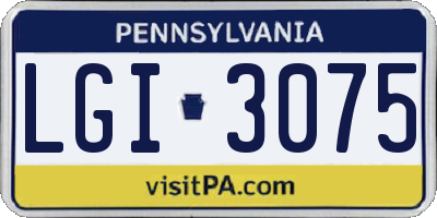 PA license plate LGI3075