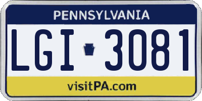PA license plate LGI3081