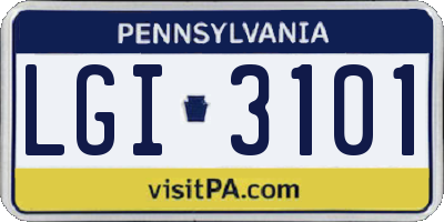 PA license plate LGI3101