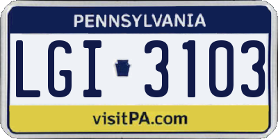 PA license plate LGI3103
