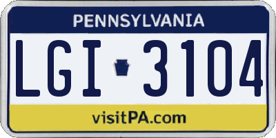 PA license plate LGI3104