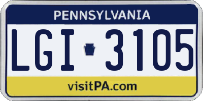PA license plate LGI3105